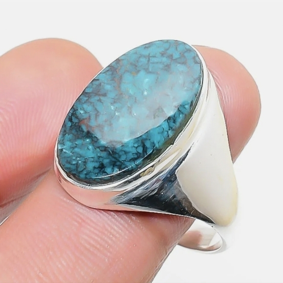 New Men's Chrysocolla 925 Silver Ring. - Picture 2 of 16